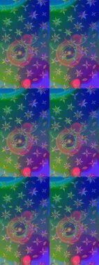 Raster illüstrasyonundaki çiçek desenli çizim. Düz Çiçek Elementleri Tasarımı. Mavi ve yeşil renkli çiçekler. Renkli Yaz Teması çizim şablonu.