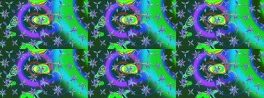 Vadinin çiçekleri mavi ve yeşil renklerde. Çiçeksel çizim kalıbının çizimi.