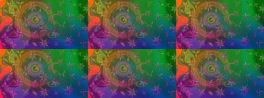 Düz Çiçek Elementleri Tasarımı. Raster Modaya uygun kumaş deseni. Renkli Bahar Teması eskiz kalıbı. Yeşil ve mavi renkli şirin çiçek deseni.