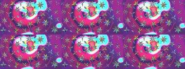 Soyut etnik raster çizim kalıbı. Arkaplan dokusu, duvar kağıdı, mor ve mor renkli çiçek teması. Kabile sanatı boho baskısı, klasik çiçek arkaplanı.