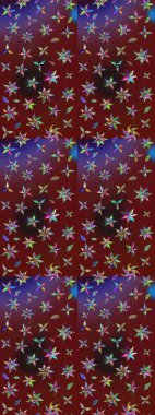 Kumaş desenli papatya çiçeği detayı. Kırmızı ve kahverengi renkte çiçekler.