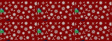 Raster illüstrasyonu. Kırmızı ve nötr kıvırcık çiçekler kırmızı ve nötr renklerde şekillenir. Klasik çiçek tasarım elementleri.