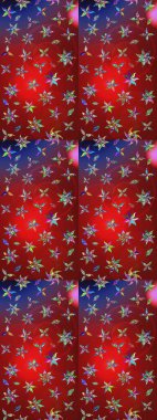 Raster illüstrasyonu. Asya tekstil tarzında. Kırmızı ve mavi renkte çiçekler. Çiçek desenli çizim. Raster illüstrasyonu.