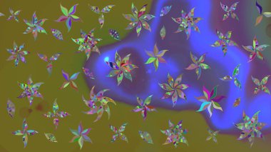 Şirin, zarif çiçekler Raster illüstrasyonu. Yapraklı çizim şekli. Davetiye ve kartpostal tasarımı için dekoratif çiçek unsurları. Tekstil için figür. Poster veya kapak için arkaplan.