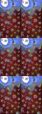 Raster illüstrasyonu. Egzotik çiçekler, kahverengi ve kırmızı renkler üzerine botanik, parlak klasik doğa. Klasik tropikal doğal elementlerin suluboya seti.