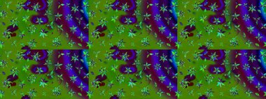 Raster Çiçek İllüstrasyonu 'nun şirin tekstili. Yeşil ve kahverengi renkli etnik çiçeklerle zarif eskiz deseni.