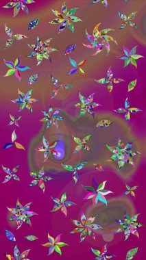 Mor ve kahverengi renkte etnik çiçekli zarif eskiz deseni. Asya Tekstil 'inde Raster Çiçek İllüstrasyonu.