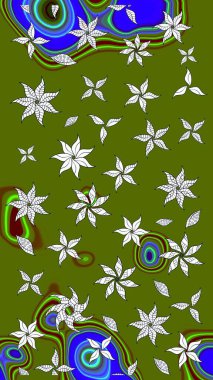 Yeşil ve nötr renklerde çiçekler. El çizimi çiçekli soyut çizim kalıbı. Raster illüstrasyonu.