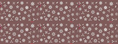 Raster illüstrasyonu. Şirin çiçekli eskiz deseni ve kahverengi ve nötr renklerde yapraklar, suluboya çiçek deseni, duvar kağıdı, kart veya kumaş için fayanslı.