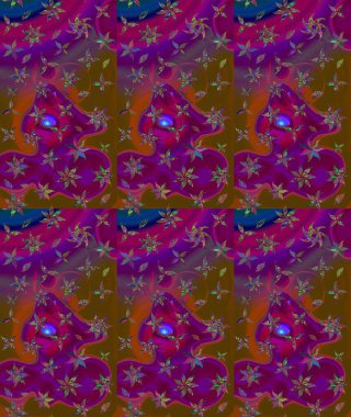 Çiçeksel çizim kalıbının yansıması. Vadinin çiçekleri mor renklerde.