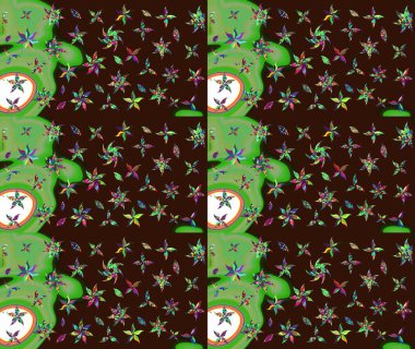 Raster illüstrasyonundaki çiçek desenli çizim. Suluboya tarzında kahverengi renkte çiçekler.