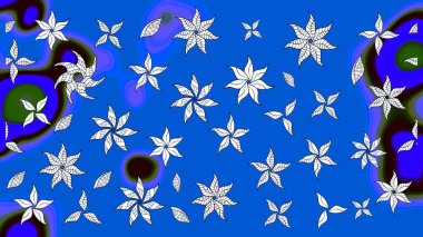 Mavi renkte şirin çiçekler. Raster illüstrasyonu. Küçük çiçekli basit bir çiçek çizimi. Moda baskısı, albüm, ambalaj kağıdı, duvar kağıdı için zarif dekoratif süslemeler..