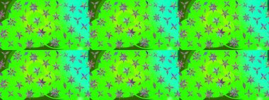 Raster illüstrasyonundaki çiçek desenli çizim. Yeşil renkte çiçekler.