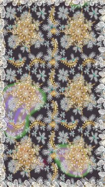 Gri renklerde, altın elementlerle kusursuz desen. Raster illüstrasyonu. Geleneksel oryantasyon süsü. Kusursuz klasik raster altın desenli. Klasik vintage arkaplan.