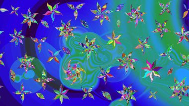 Parlak renkli çiçekleri ve mavi yaprakları olan harika bir çiçek deseni. Modern çiçek arkaplanı. Halk tarzı. Moda baskıları için zarif bir şablon.