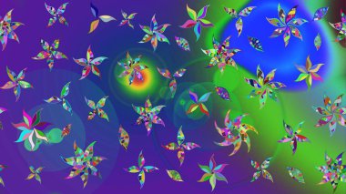 Poster ya da kapak için arka plan. Şirin, zarif çiçekler Raster illüstrasyonu. Yapraklı çizim şekli. Davetiye ve kartpostal tasarımı için dekoratif çiçek unsurları. Tekstil için figür.