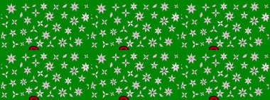 Raster düz çiçek çizim deseni. Hediye ambalaj kağıdı, tebrik kartları, posterler ve pankart tasarımı. Yeşil renkte çiçekler.