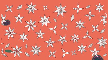 Yaz çiçekleri teması. Turuncu ve nötr renkler. Klasik çiçekler. El çizimi, soyut ve süslü elementler. Suluboya resim taklit Raster illüstrasyonu.