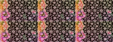 Raster Güzel kumaş deseni. Raster suluboya deseni, narin çiçekler, siyah çiçekler, tebrik kartı şablonu..