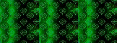 Düz Çiçek Elementleri Tasarımı. Raster illüstrasyonu. Renkli Bahar Temalı Kusursuz Arkaplan. Yeşil, siyah ve mavi renkte zarif çiçekli suluboya.