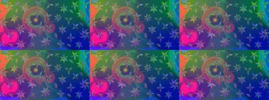 Soyut etnik raster çizim kalıbı. Çiçekler. Vadinin çiçekleri mavi ve yeşil renklerde.