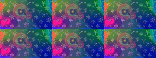 Soyut etnik raster çizim kalıbı. Çiçekler. Vadinin çiçekleri mavi ve yeşil renklerde.