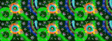 Yeşil ve mavi renkte çiçekler. Renkli Yaz Temalı eskiz kalıbı. Düz Çiçek Elementleri Tasarımı. Raster illüstrasyonunda çiçek deseni çizimi.