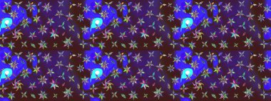 Raster çiçek izi. Çiçekli menekşe ve mor çizim deseni. Klasik taslak çizimi.