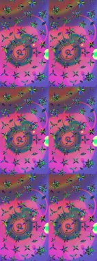 Düz Çiçek Elementleri Tasarımı. Renkli Bahar Teması eskiz kalıbı. Raster..