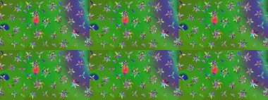 Bahar çiçekleriyle desenli dallı, çiçek siluetiyle renklendirilmiş desen. Raster deseni.