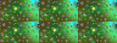 Sevimli çiçek raster deseni. Renkli çiçekler. Renkli Bahar Teması eskiz kalıbı. Düz Çiçek Elementleri Tasarımı.