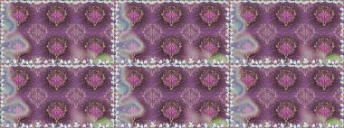 Mor ve kahverengi renklerde etnik çiçeklerle kusursuz bir desen. Raster Çiçek İllüstrasyonu güzel tekstil..