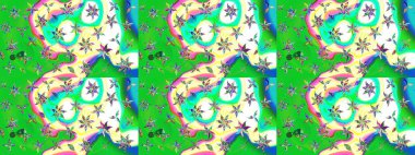 Tekstil, kumaş, kapaklar, duvar kağıtları, baskı, naylon, koleksiyon defteri, örgü, dekupaj için güzel bir eskiz. Millefleur 'lar. Küçük yeşil ve mavi renkte güzel bir besin torbası deseni, çiçekler..