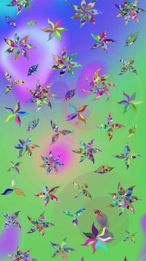 Yeşil ve mor renklerde. Raster illüstrasyonu. Soyut çiçek çizim kalıbı arka planı. Küçük çiçekteki sevimli çiçek deseni. Raster deseni.