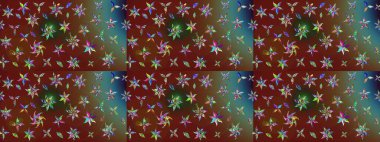 Renkli Bahar Teması eskiz kalıbı. Düz Çiçek Elementleri Tasarımı. Raster illüstrasyonundaki çiçek desenli çizim. Süslü kumaş deseni.