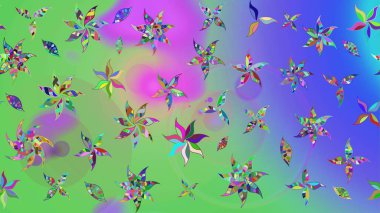 Sevimli çiçek raster deseni. Modaya uygun kumaş deseni. Renkli Yaz Temalı eskiz kalıbı. Düz Çiçek Elementleri Tasarımı.