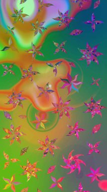 Tropik çiçek desenleri. Raster illüstrasyonu. Yeşil ve mavi renkte çiçekler.