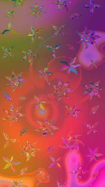 Raster düz çiçek çizim deseni. Hediye ambalaj kağıdı, tebrik kartları, posterler ve pankart tasarımı. Pembe ve mor renkte çiçekler.