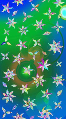 Çiçek buketleriyle klasik bir eskiz şekli. Raster illüstrasyonu. Yeşil ve mavi renklerde.