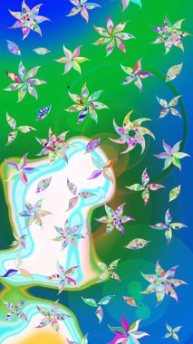 Eskiz klasiği. Raster Şirin kumaş deseni. Renkli Bahar Teması eskiz kalıbı. Düz Çiçek Elementleri Tasarımı.