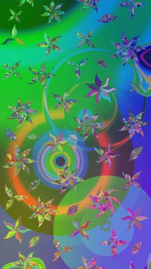 Üzerinde gelincikler ve vadi zambakları olan renkli çiçek desenli nakış deseni. Tekstil tasarımı için geleneksel Raster çiçek buketi yeşil ve mavi renkler.