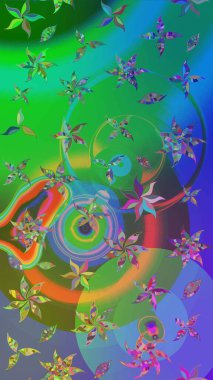 Renkli çizim kalıbı. Çiçek arkaplan. Çiçek duvar kâğıdı. Raster illüstrasyonu. Yeşil ve mavi renkli şirin tekstil.