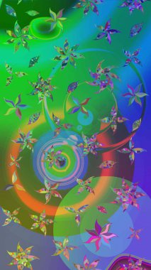 Çiçekli karalama şeklinde Raster çiçek deseni. Yumuşak, yaz çiçekleri yeşil ve mavi renklerde. Raster illüstrasyonu.