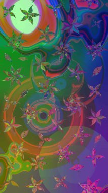 Sevimli çiçek raster deseni. Yeşil ve mor renkli çiçekler. Renkli Bahar Teması eskiz kalıbı. Düz Çiçek Elementleri Tasarımı.