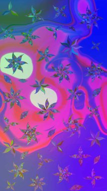 Çiçekli karalama şeklinde Raster çiçek deseni. Nazik, narin çiçek arkaplanı. Mor ve mavi renkte çiçekler.