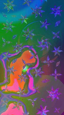 Çiçekli güzel suluboya desen. Raster illüstrasyonu. Yeşil ve mavi renklerde.