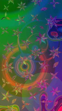 Elle çizilmiş çiçek desenli Raster çizimi. Tekstil, kumaş, ambalaj, hatıra defteri için hoş bir çiçek arkaplanı. Çocuksu tasarım. Yeşil ve mavi arkaplanda.