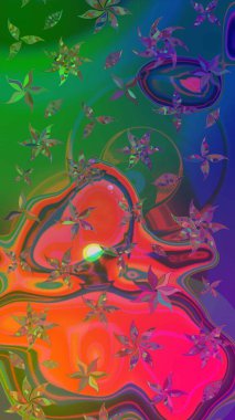 Suluboya çizim kalıbı. Çiçek izi. Suluboya tarzında yeşil ve mavi renkte çiçekler.