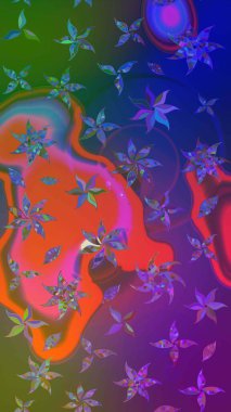 Mor ve mavi renkli etnik çiçeklerle süslenmiş zarif bir eskiz şekli. Raster Çiçek İllüstrasyon Şirin Tekstil.