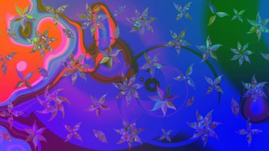 Çiçekli yaz çiçekleri. Küçük çiçekte güzel bir desen. Küçük renkli çiçekler. Moda baskıları için zarif bir şablon. Motley illüstrasyonu. Çizim.